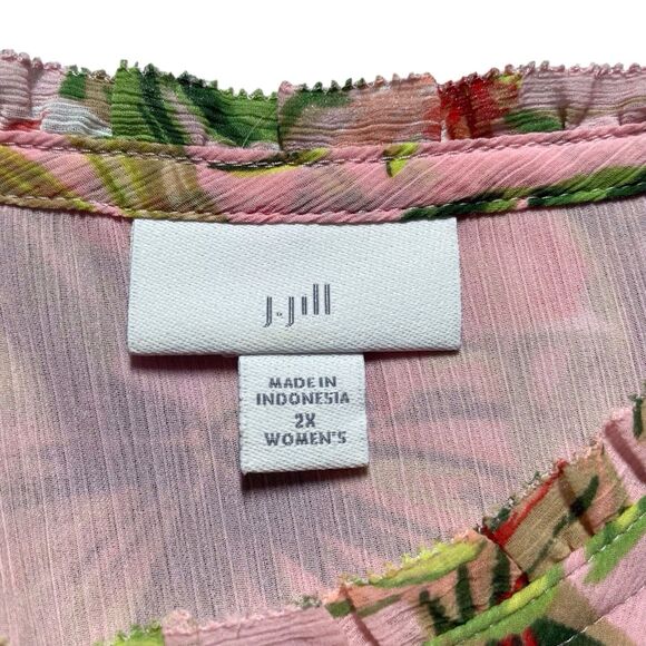 J.Jill Seashell Paradise Found Floral Tunic Top Dress Size 2X Bell Sleeve Pink - Picture 4 of 16